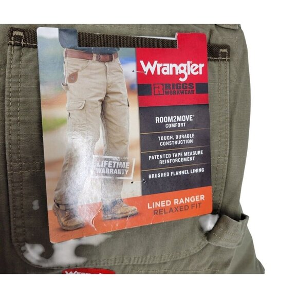 NWT Wrangler Riggs Workwear Cargo Straight Leg Pants 36x34 Flannel lined ripstop - Picture 3 of 6